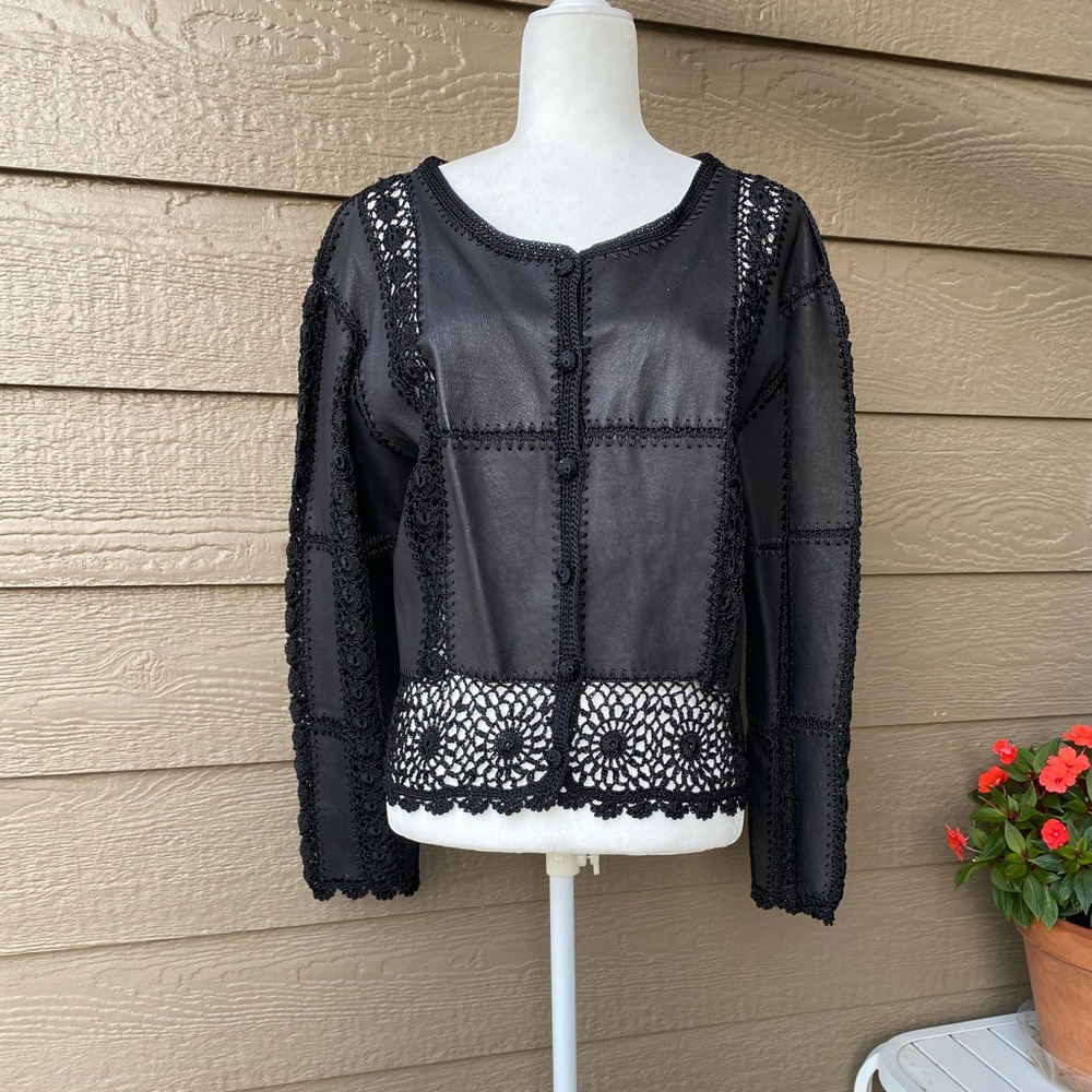 S.M.H. Vintage Leather Crochet Patchwork Jacket Women’s size M